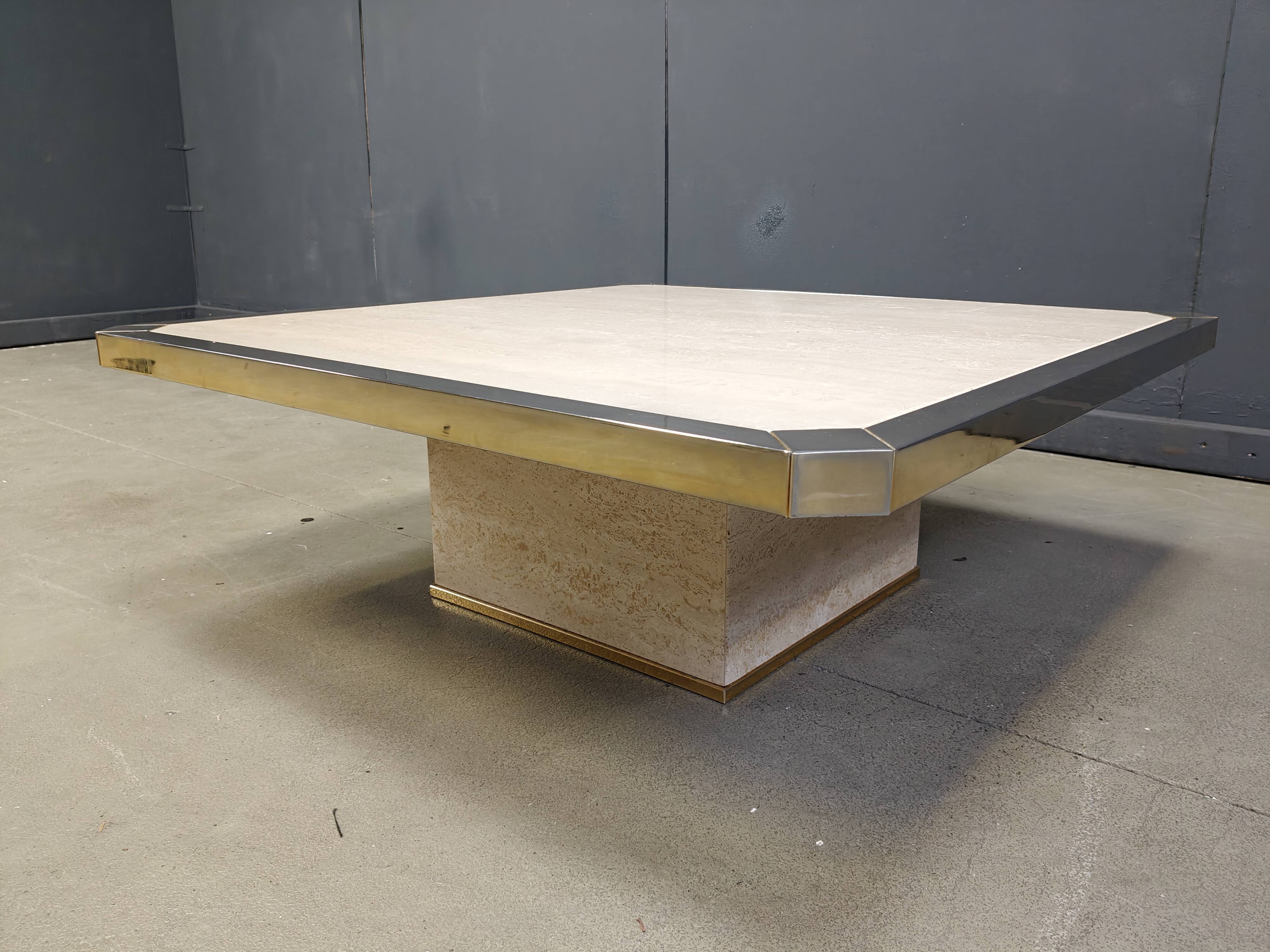Vintage belgochrom 23kt gold and travertine coffee table , 1970s