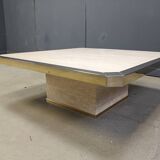 Vintage belgochrom 23kt gold and travertine coffee table , 1970s