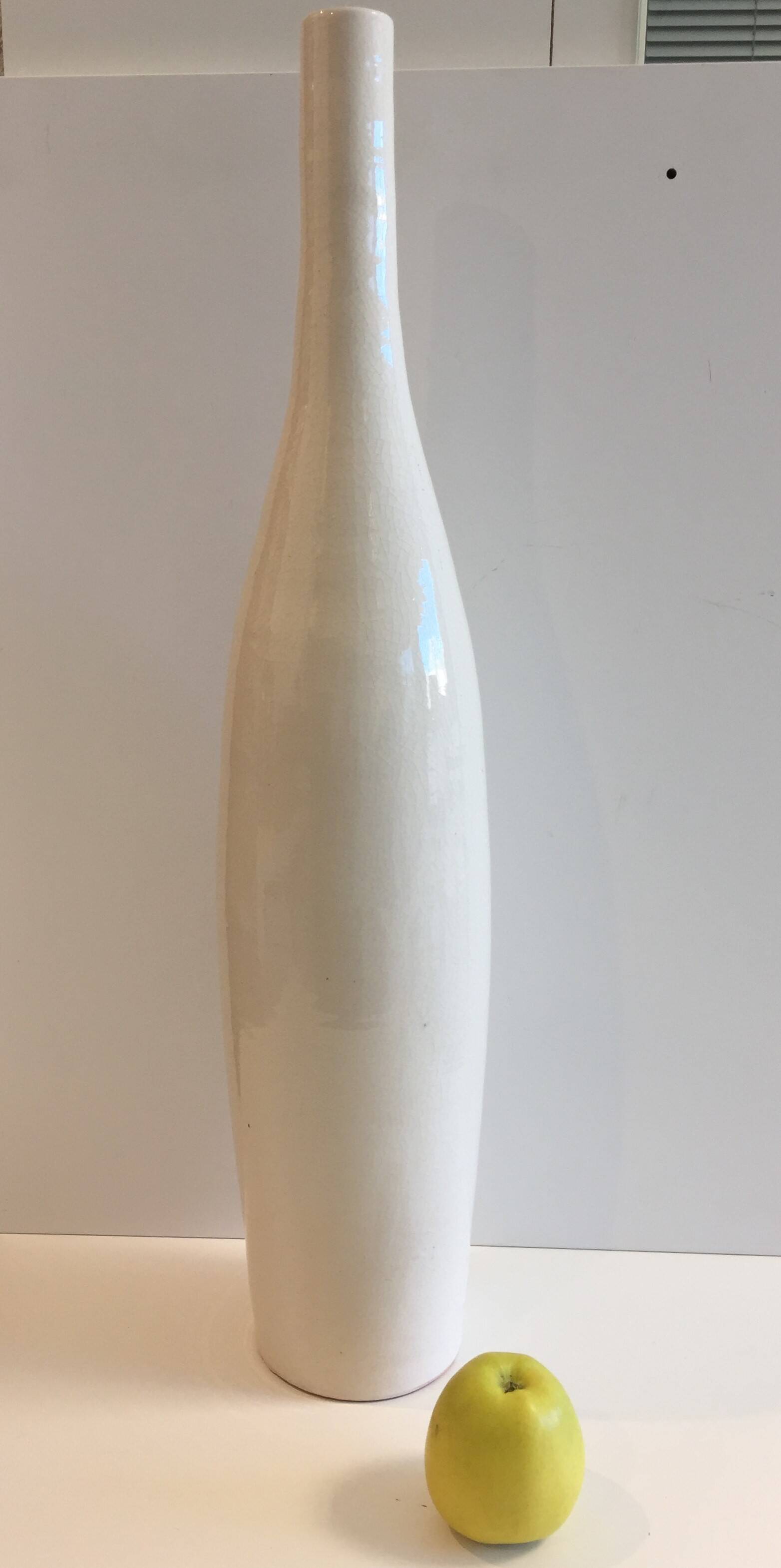 Large Little Girl Vase Long Straight Neck Cylindrical Cracked Glazed Ceramic