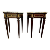Pair of Louis XVI style bedside tables, marble top.