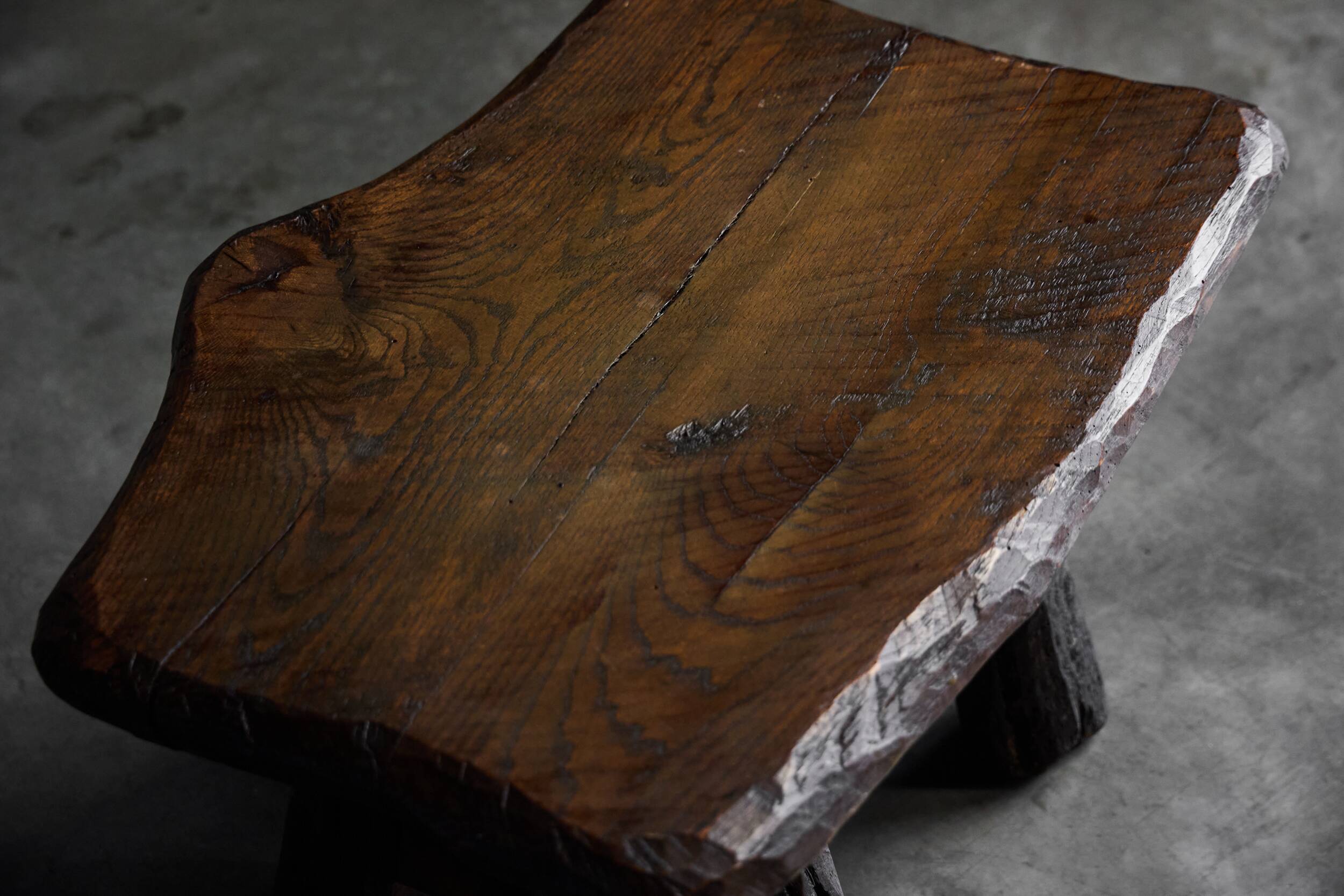 Rustic Hand-Carved Side Table, France, 19th Century