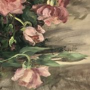 François Félix Roubaud Still life oil on wooden panel bouquet roses peonies XIX