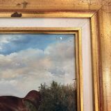 Oil Painting on Wood Panel with Golden Frame, English Hunting Dog