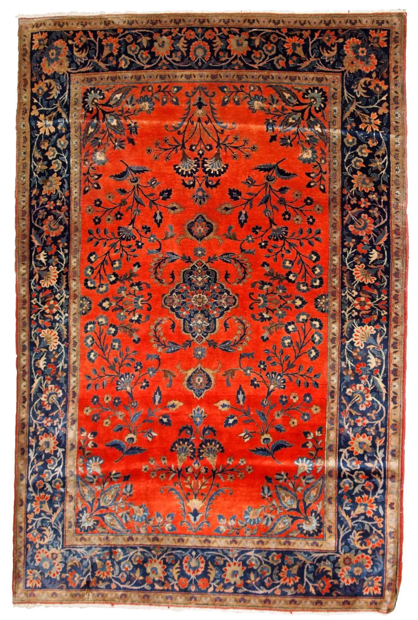Handmade antique Persian Sarouk rug 4' x 6.4' (122cm x 195cm) 1920s - 1B785