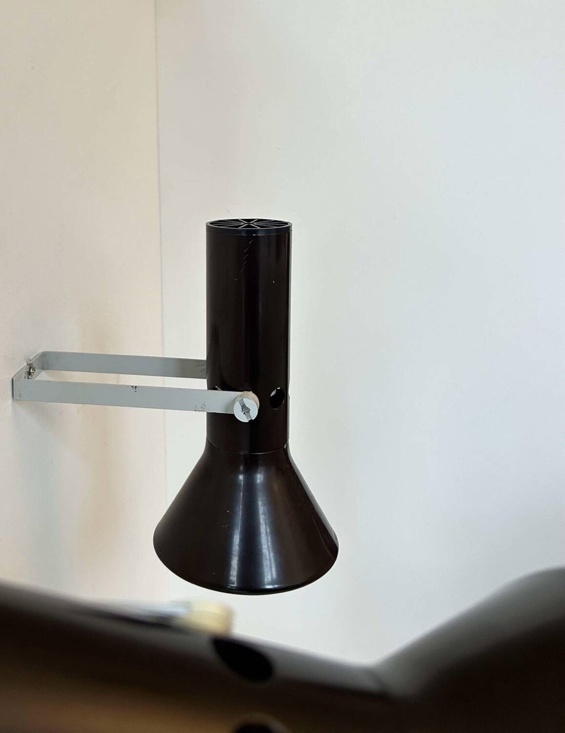 Pair of vintage adjustable wall lights, brown metal, France 1970