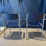 Pair of Gijs Van Der Sluis chairs with armrests in blue with grey steel legs