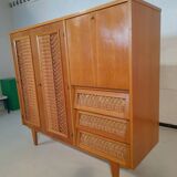 Meubles multifonctions en bois et rotin années 60