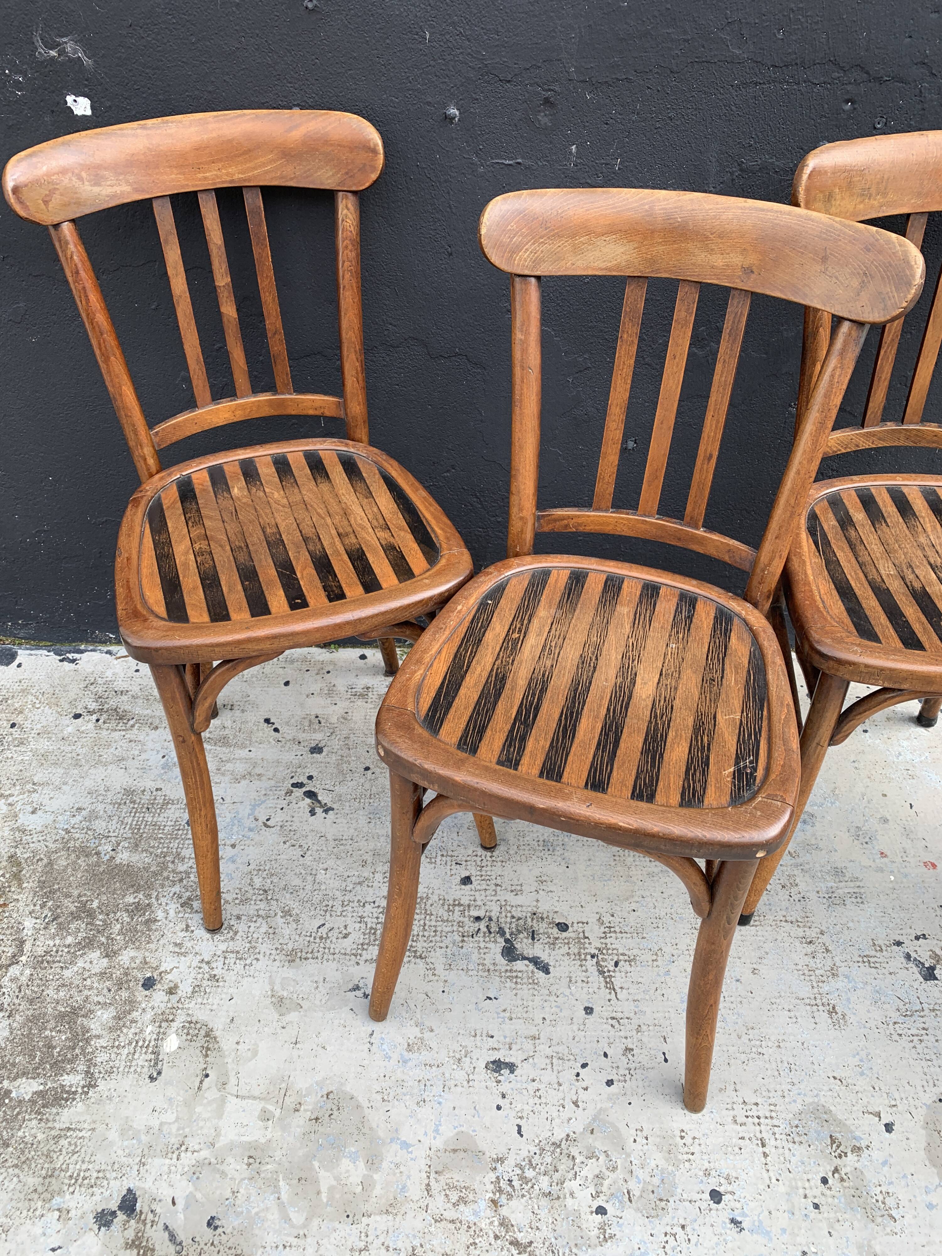 Set of 4 curved wooden bistro chairs