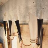 Paire applique lunel mid century texture perspex laiton dore noir