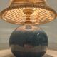 Lampe boule de chevet vintage en grès vernissé et corde de jute