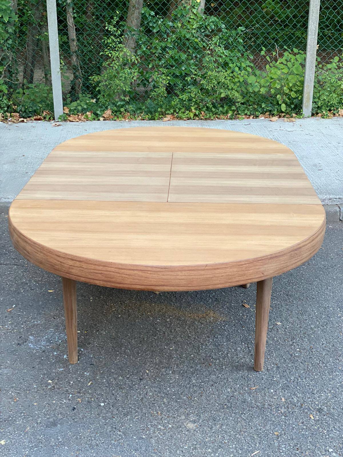 Authentic Scandinavian round table BAUMANN stripped in raw teak 1960