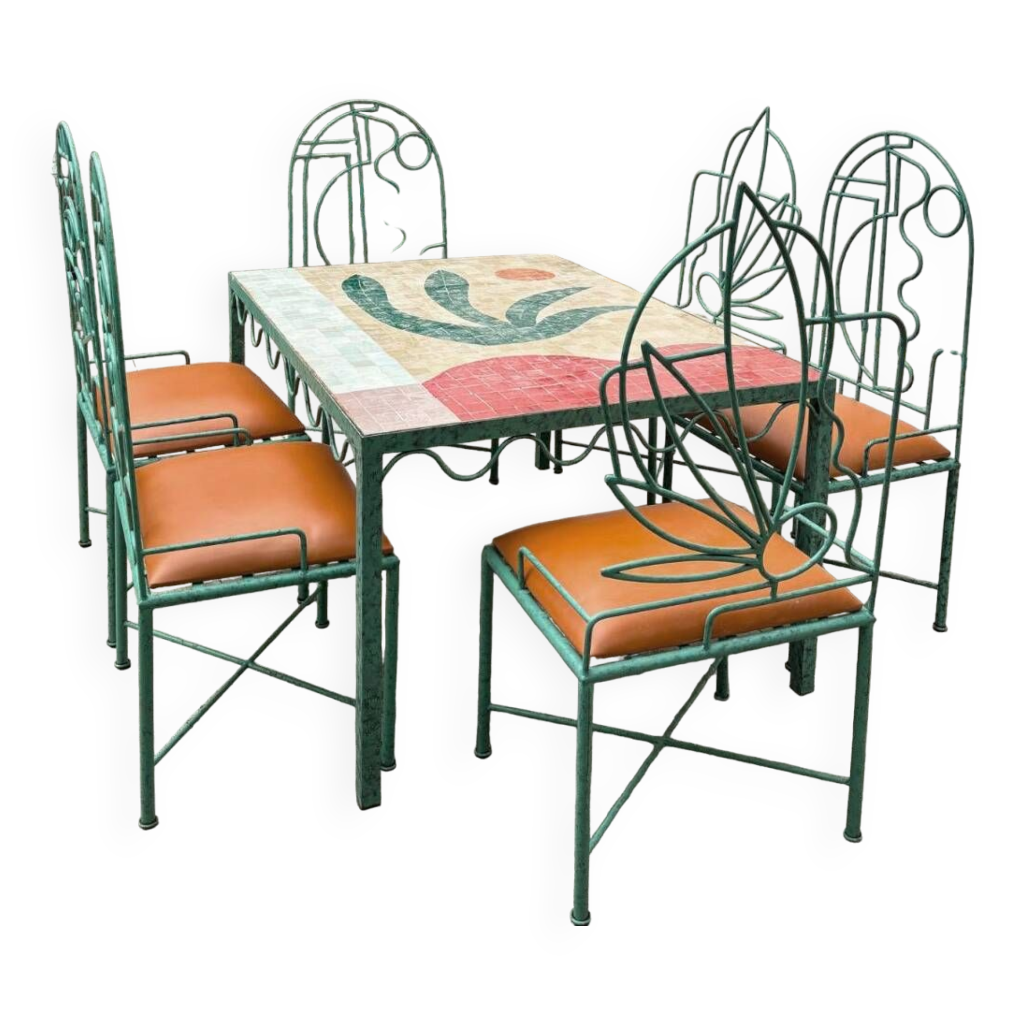 Lrnce garden furniture, in wrought iron and zellige
