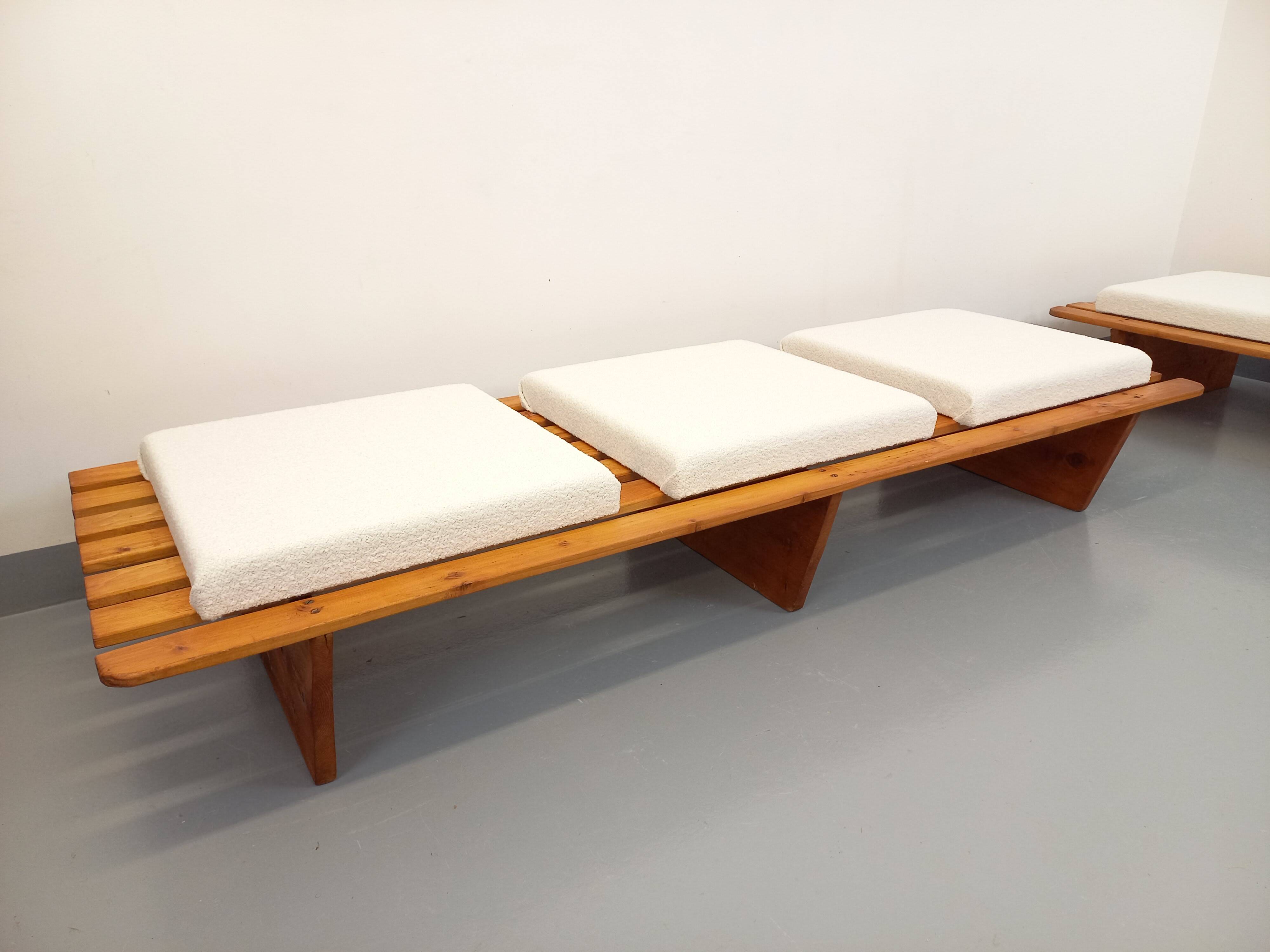 Pair of vintage  Perriand style  pine benches