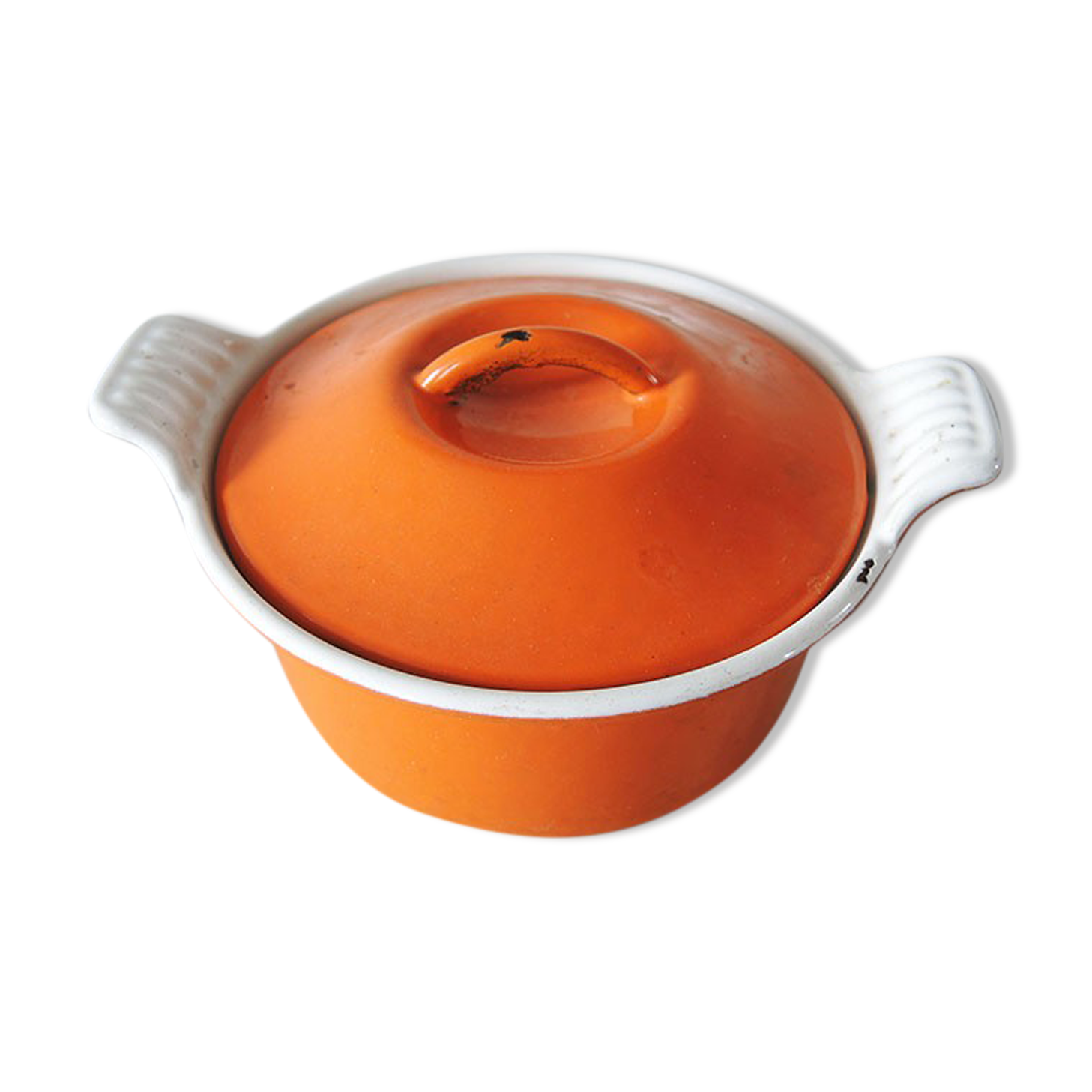 Old cast iron pot enamelled orange Le Creuset