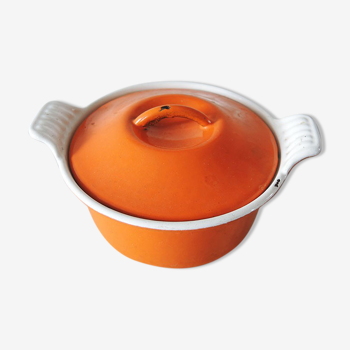 Old cast iron pot enamelled orange Le Creuset