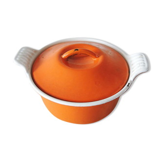 Old cast iron pot enamelled orange Le Creuset