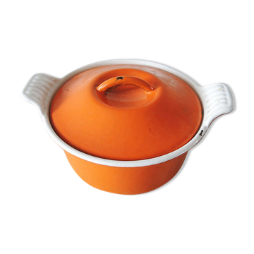 Ancienne marmite en fonte emaillée orange Le Creuset