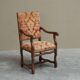 Sheep Bone Armchair in solid wood and 19th-century upholstery