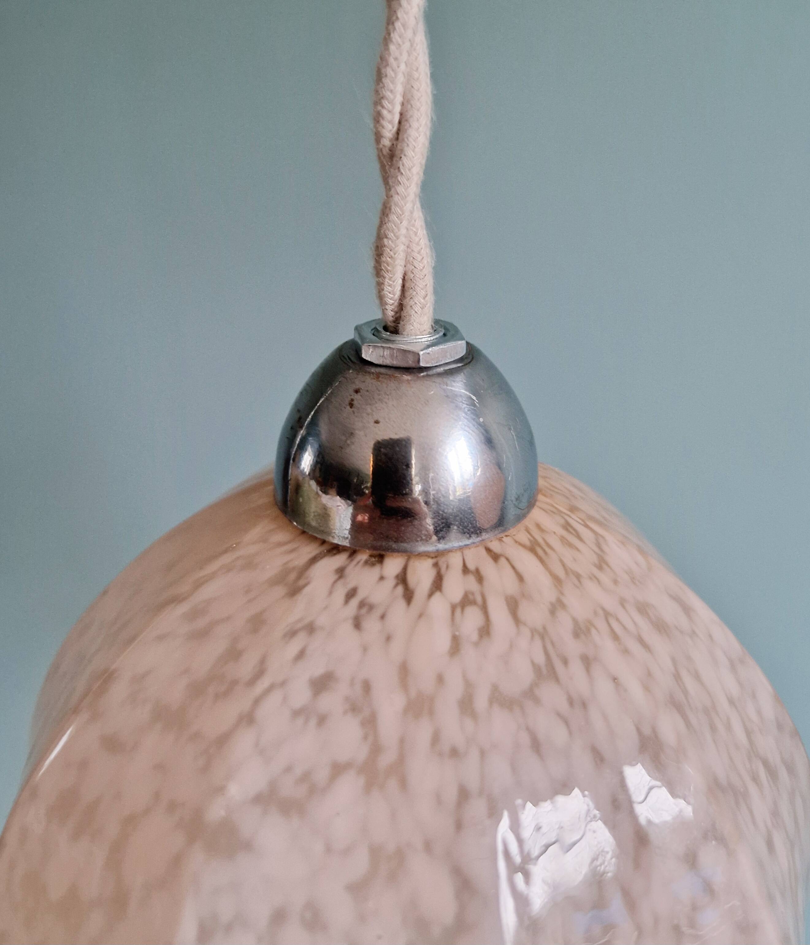 Art Deco pendant/lamp in pink speckled glass (2 available)