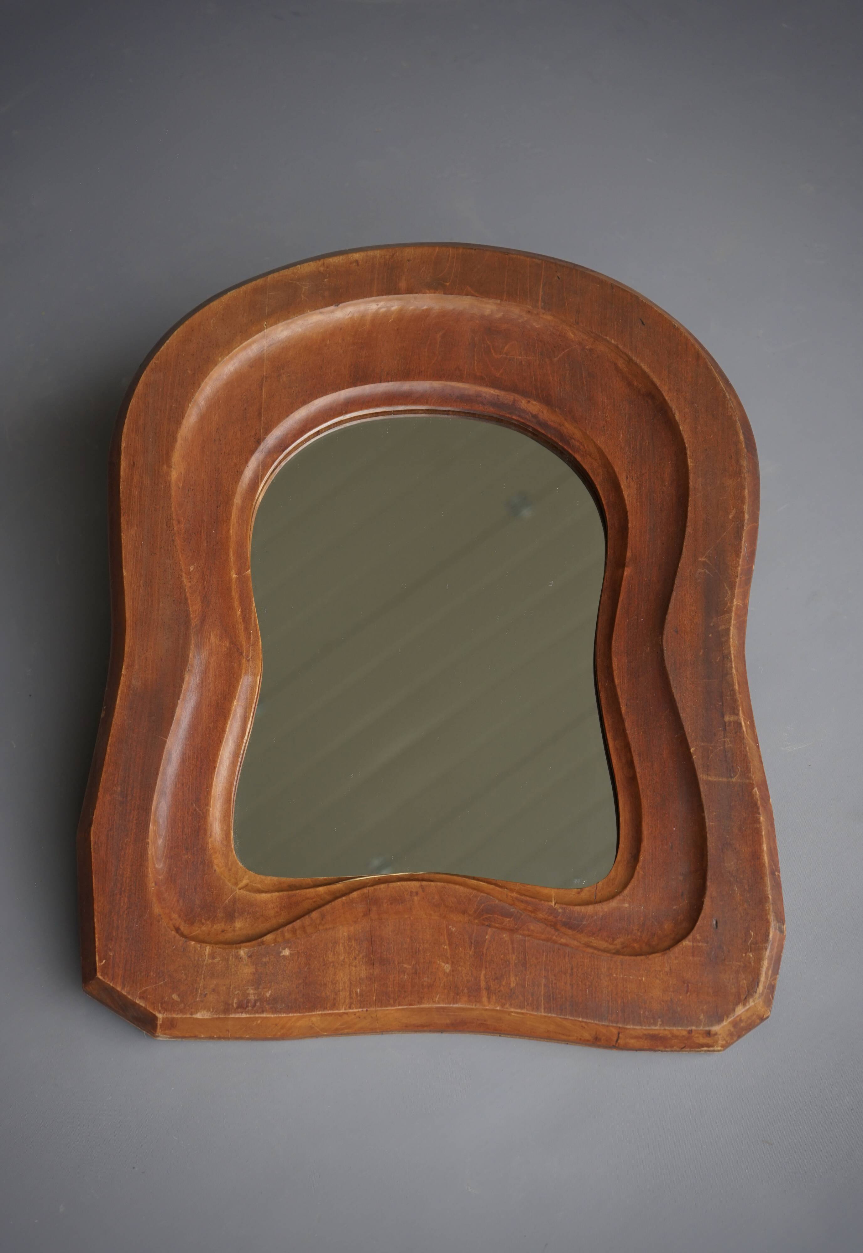 Mid-Century Anthroposophical wooden mirror, 1950s