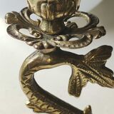 Pair of neoclassical torchlight candlesticks, koi carp, feng shui. in gilded bronze