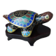 Boite miniature en forme de tortue cloisonné email sur socle en bois