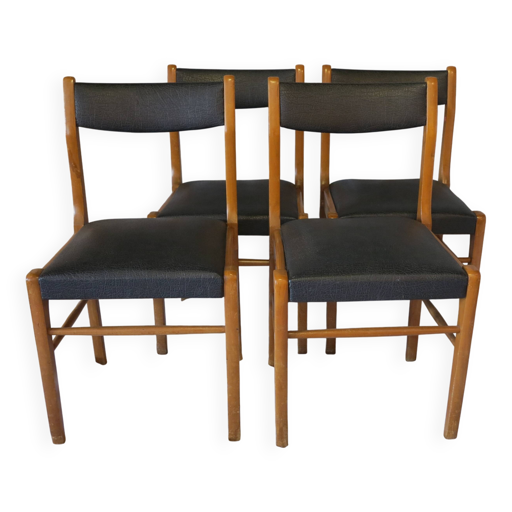 Set of 4 Scandinavian chairs in black faux leather