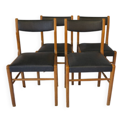 Suite de 4 chaises scandinaves simili cuir noir