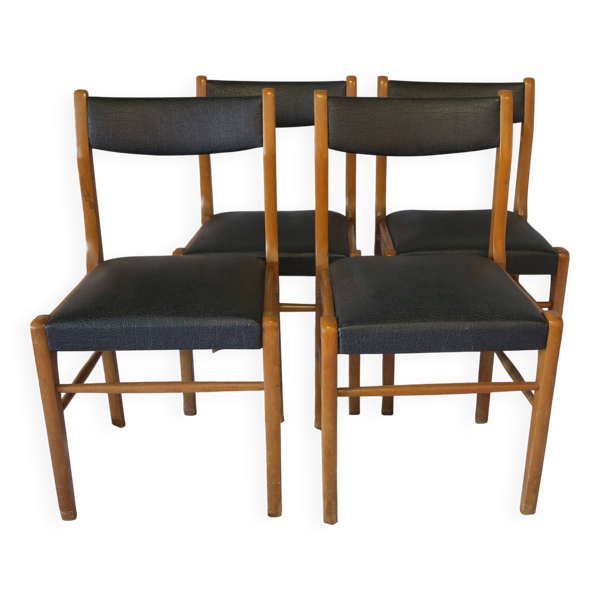 Suite de 4 chaises scandinaves simili cuir noir