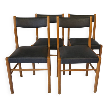 Set of 4 Scandinavian chairs in black faux leather