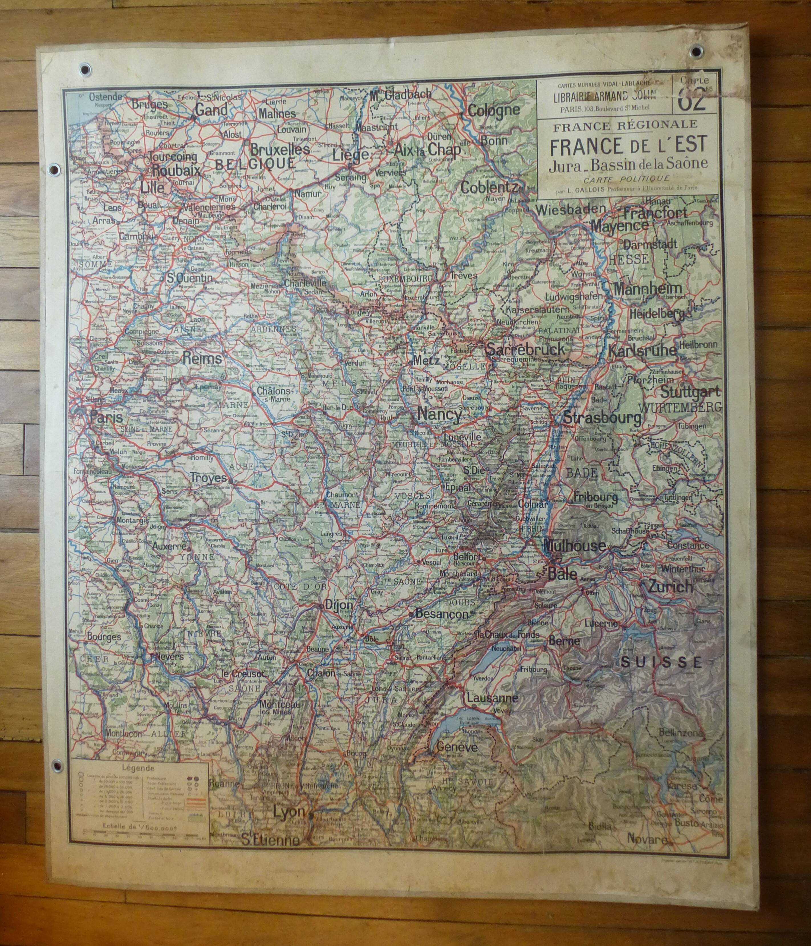 Old school map "Eastern France" No. 62, ed. Vidal-Lablache 1930