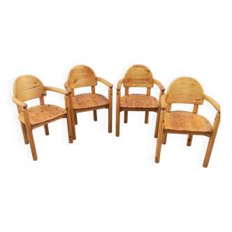 Set of 4 vintage solid pine chairs