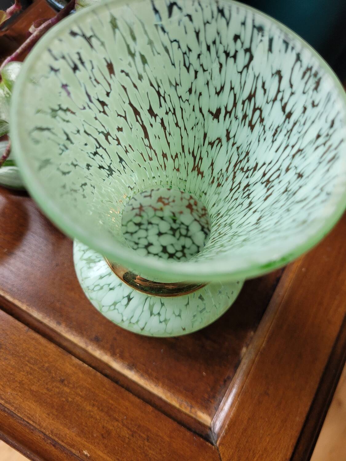 Green and gold Clichy glass vase