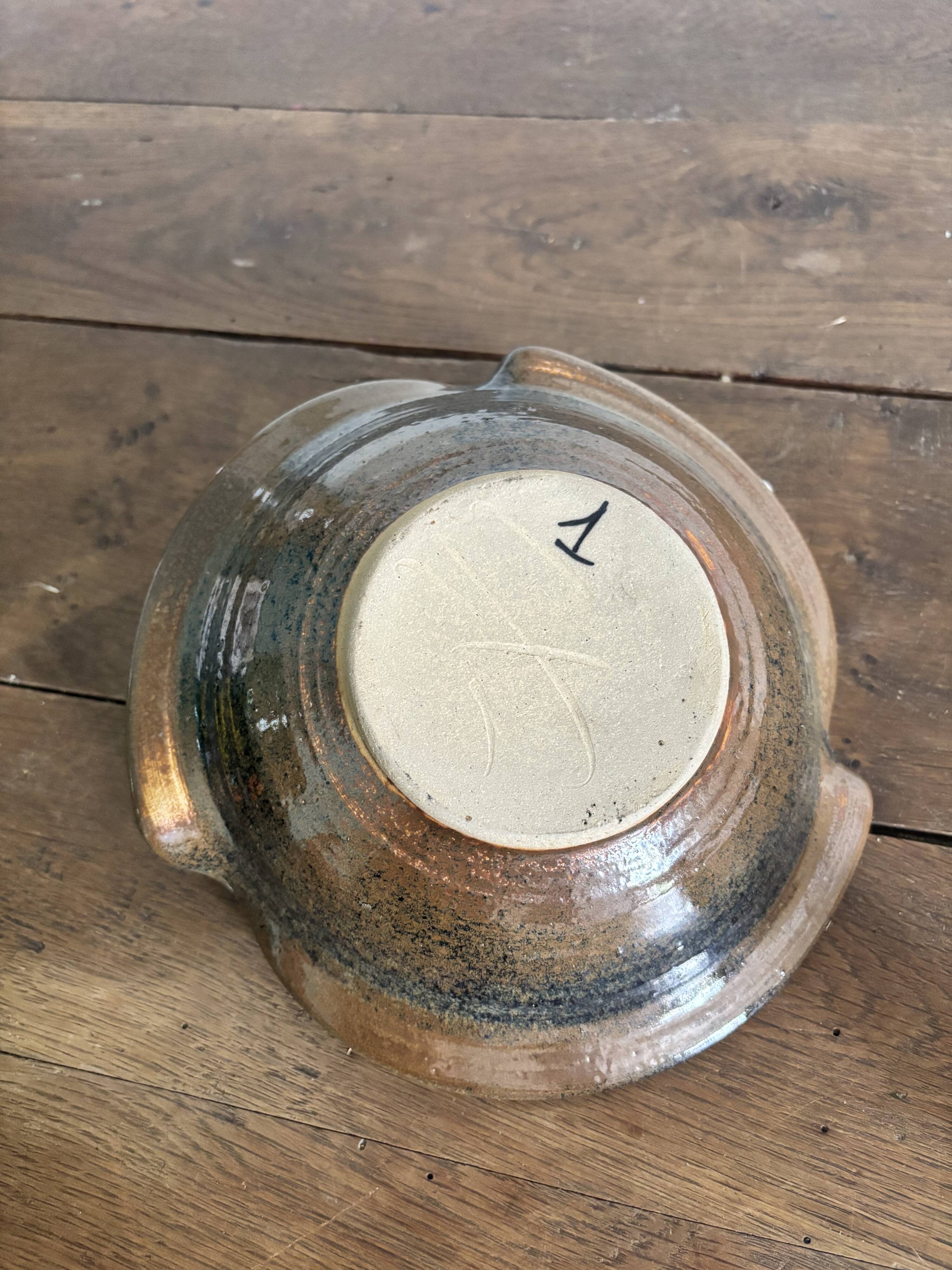 Flower holder coupe in stoneware signed – Vintage ceramics