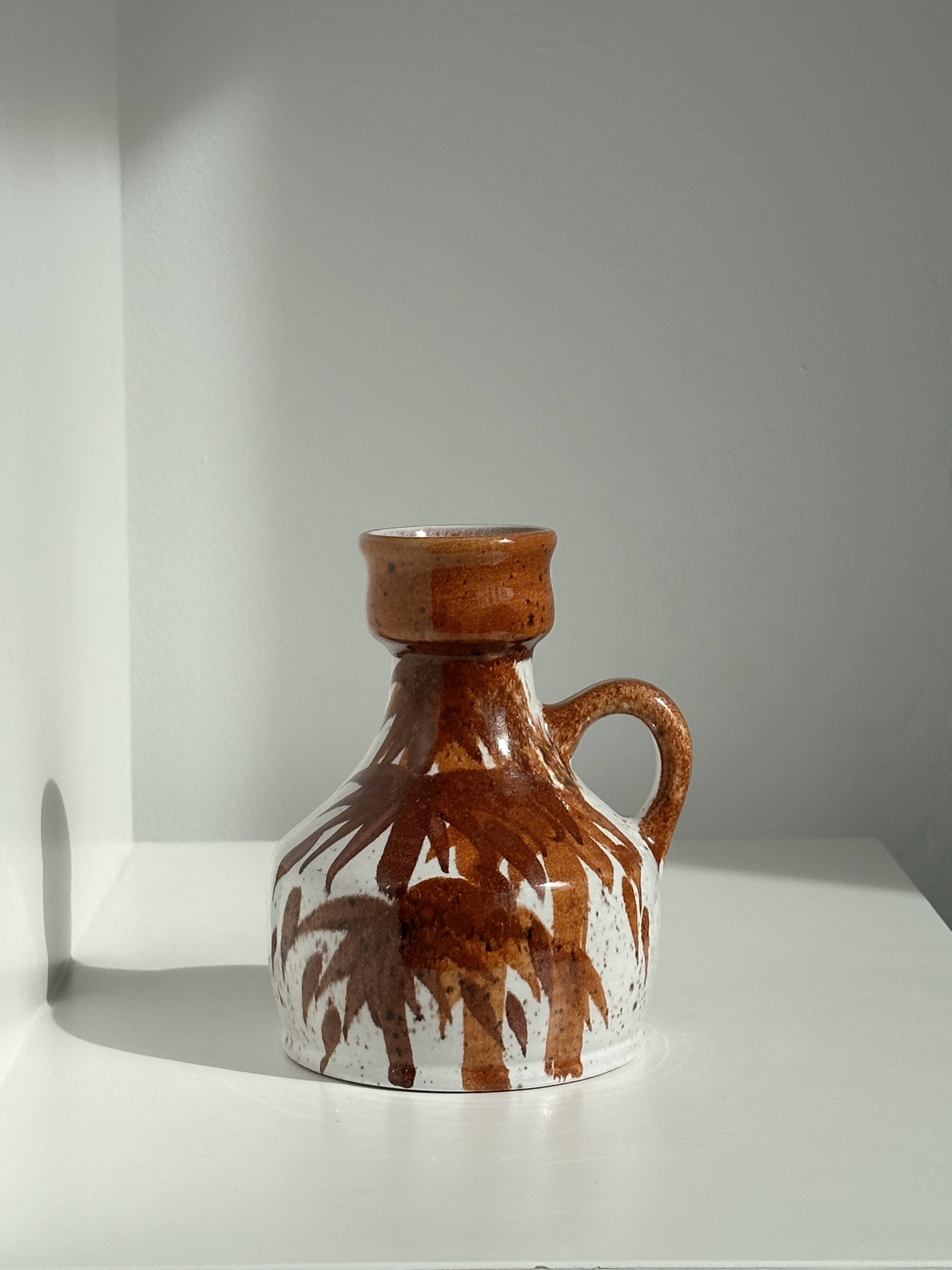 Small white and brown vase or pitcher West Germany H:15cm D:10.5cm