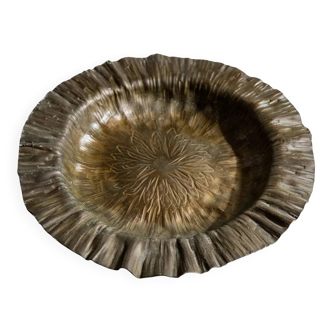 Vintage 1960s Golden Brass Bowl by Marioni Italy with Flower Relief Design