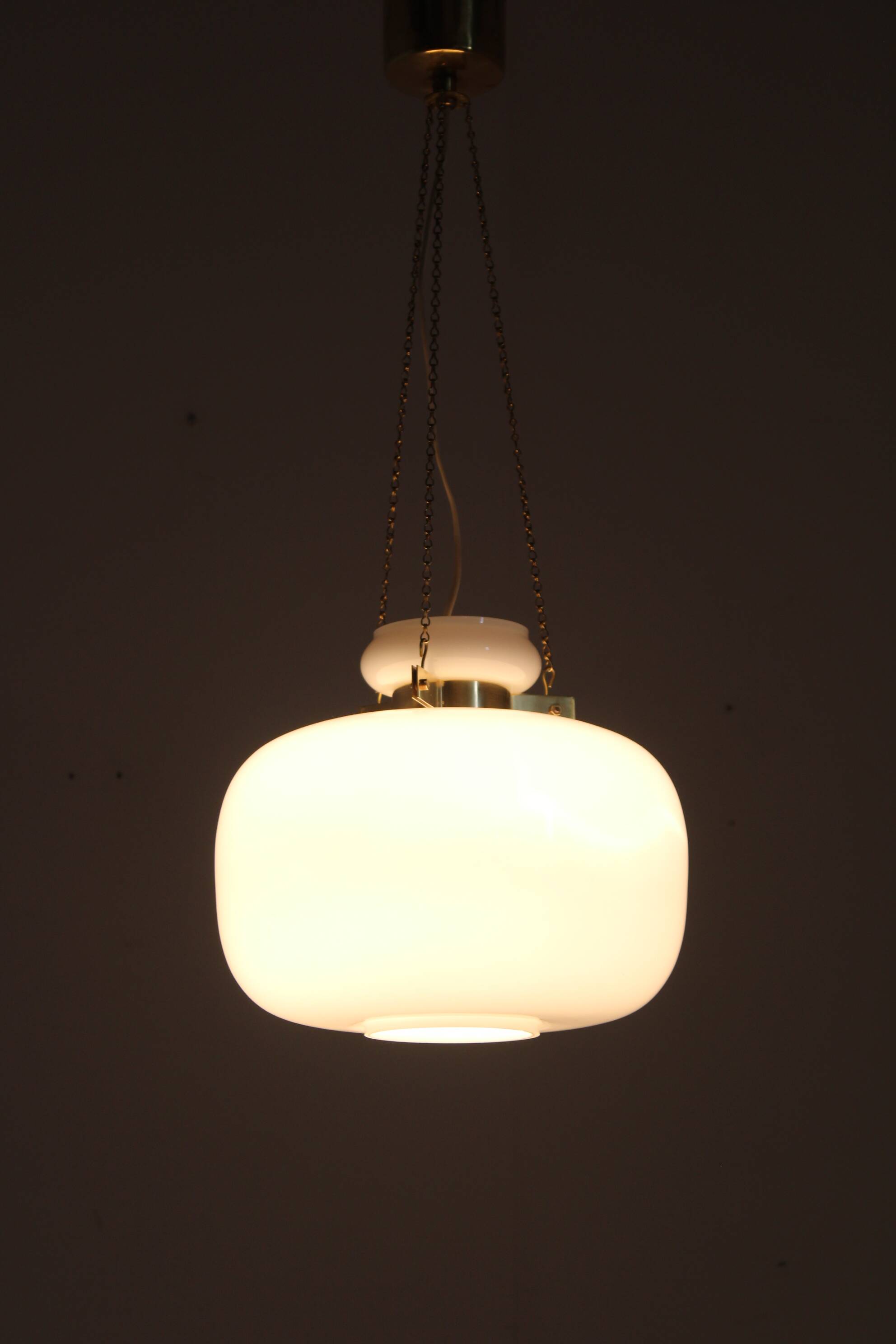 1970s Opaline Glass & Brass Pendant Light , 2 items available