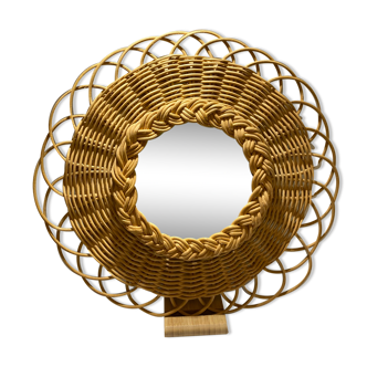Miroir en rotin vintage 37cm