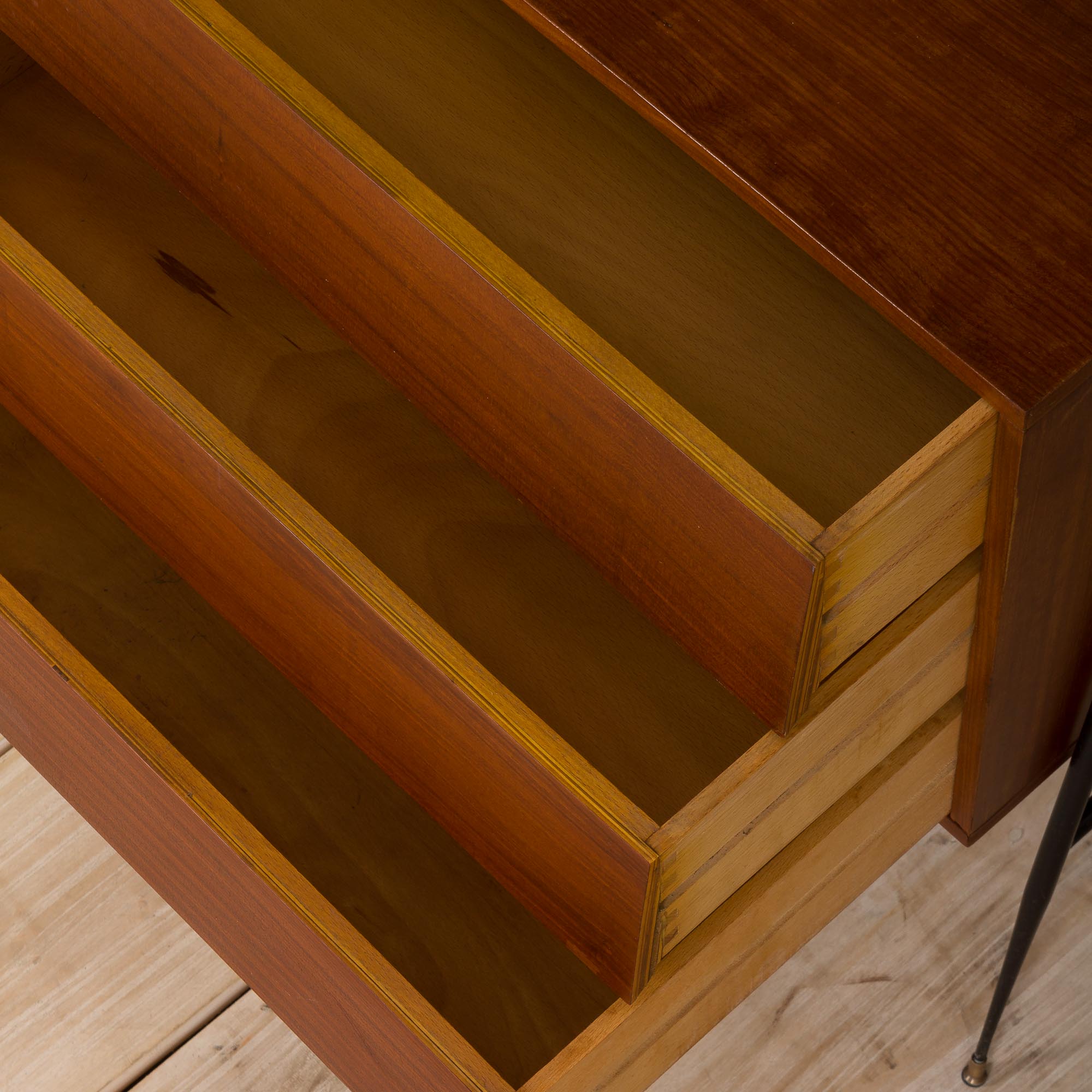 Italian mid century 2 bay teak wall unit free standing, 1960s