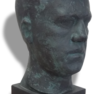 Grand Buste en plâtre d'homme JF Kennedy patiné bronze signé "CLUZEL" circa 1960