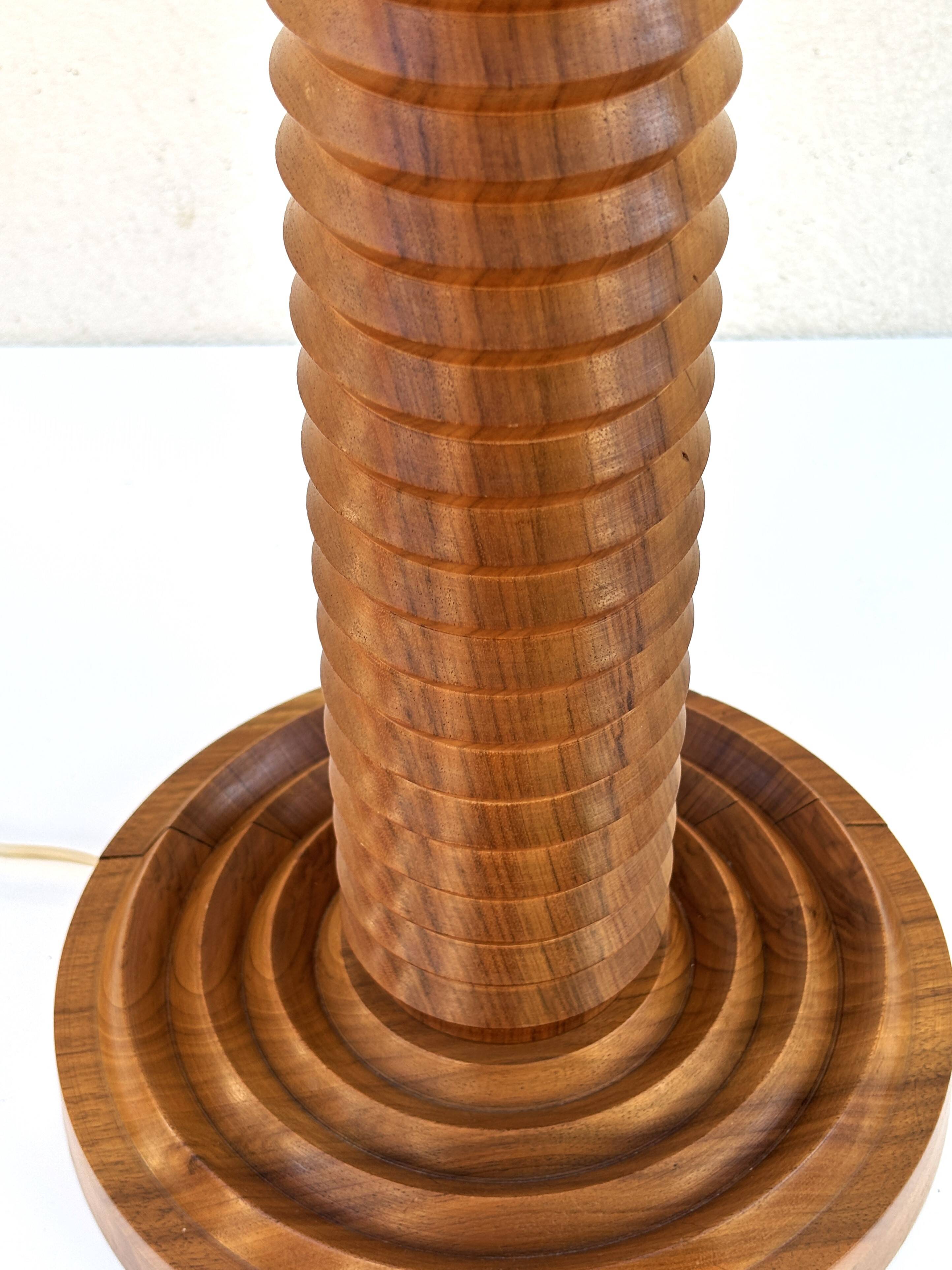 Vintage turned wood lamp base by Charles Dudouyt from the 1940s-1950s.