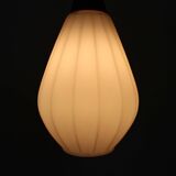 Scandinavian teak and opaline glass pendant lamp
