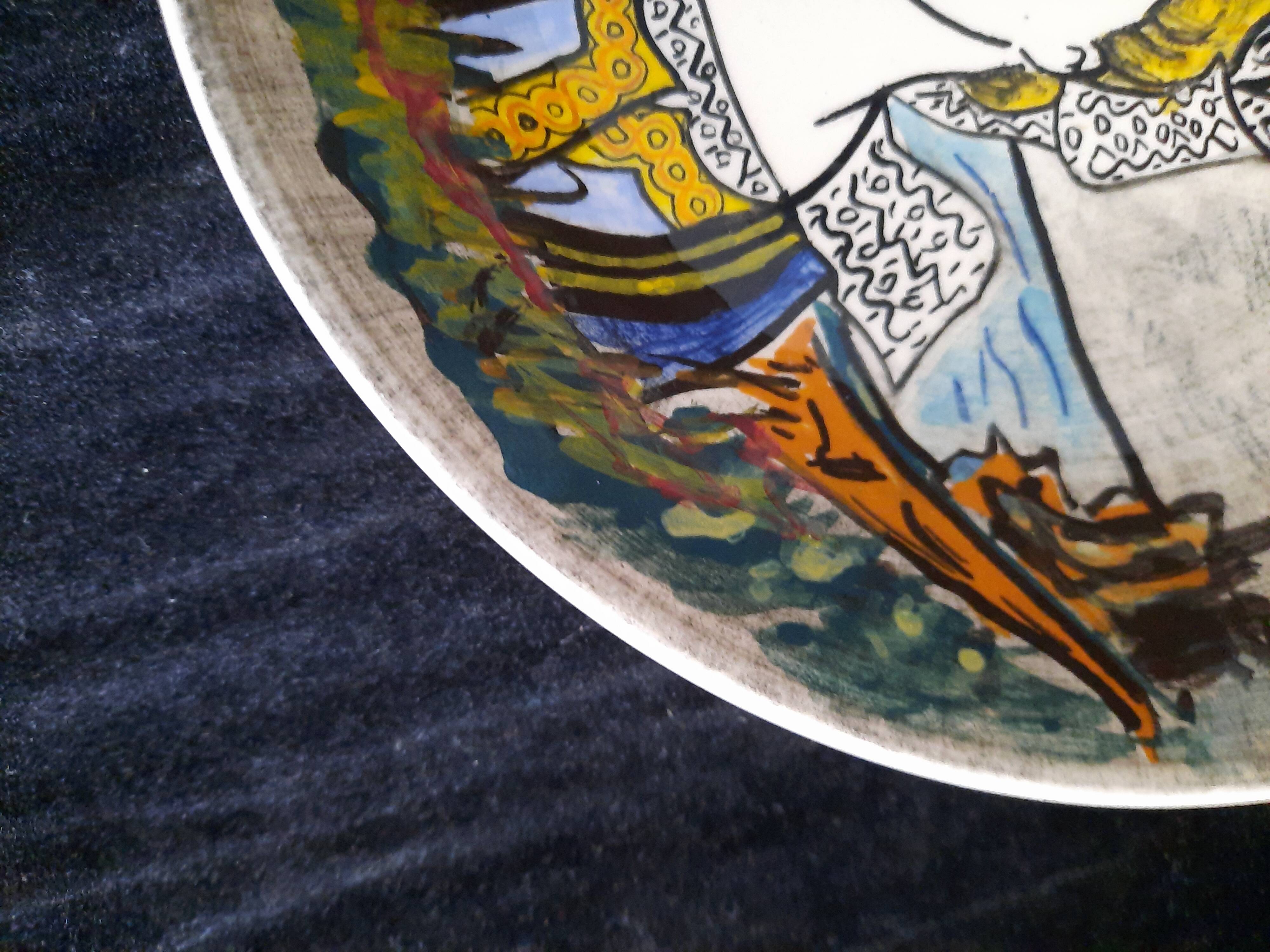 Ceramic Plate Youen Quimper Breton Decor Unique Piece Hand Painted 21,