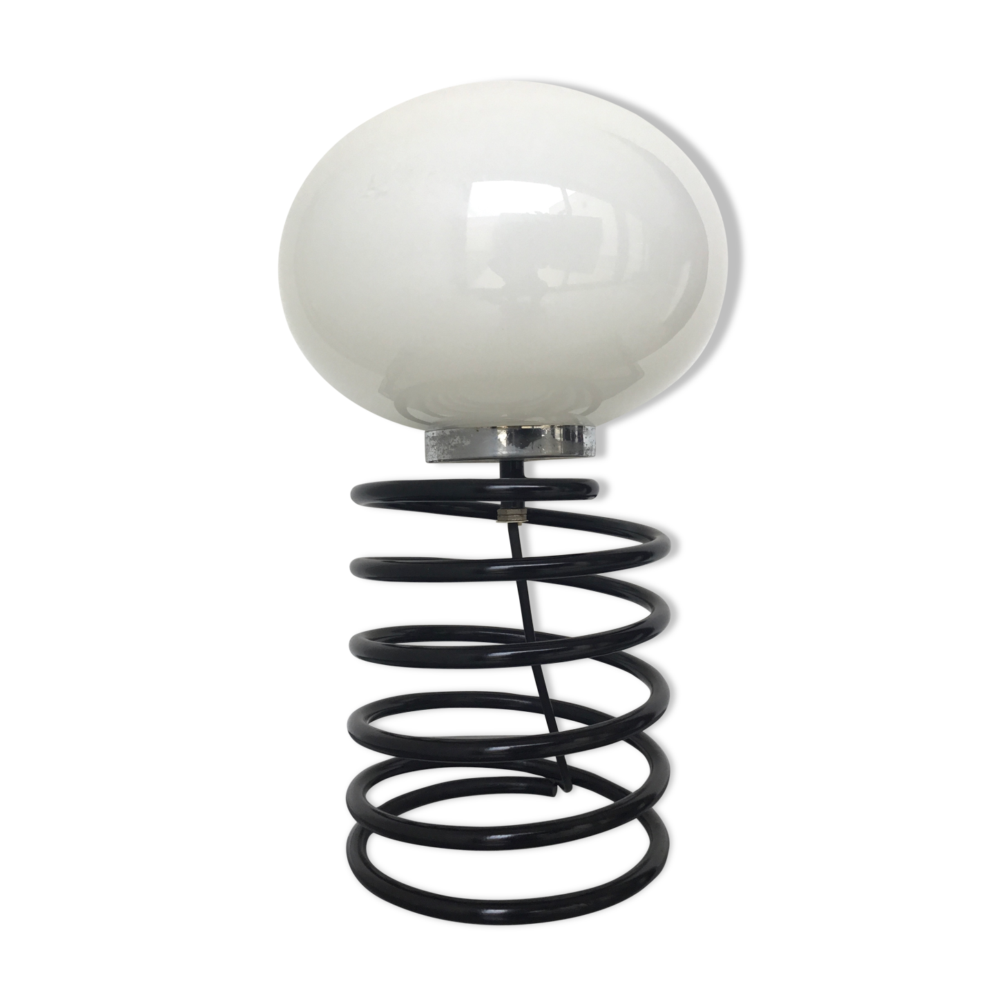 Lamp spring, black metal base and opaline 1980