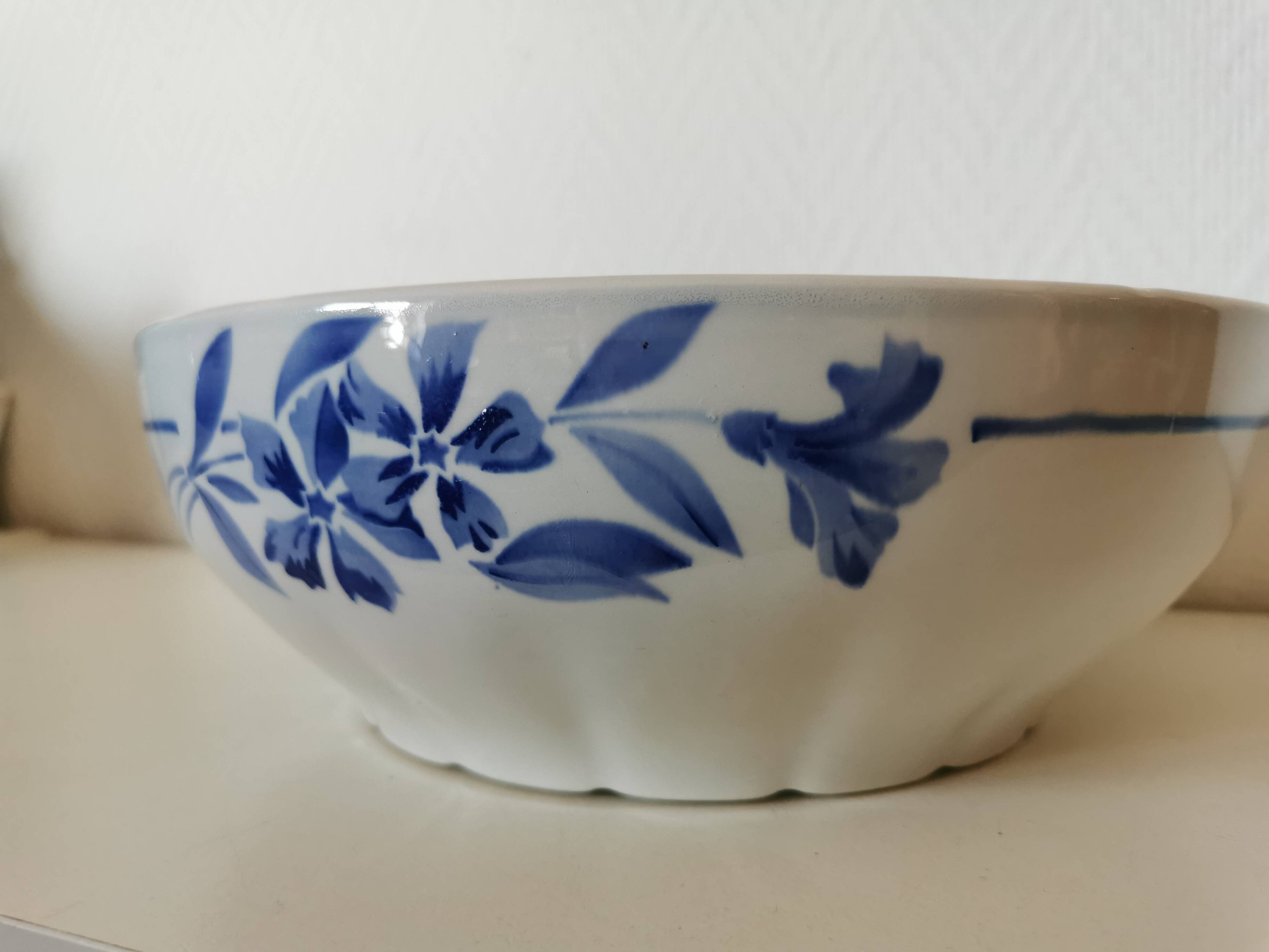 Salad bowl, porcelain bowl Creil et Montereau blue flower