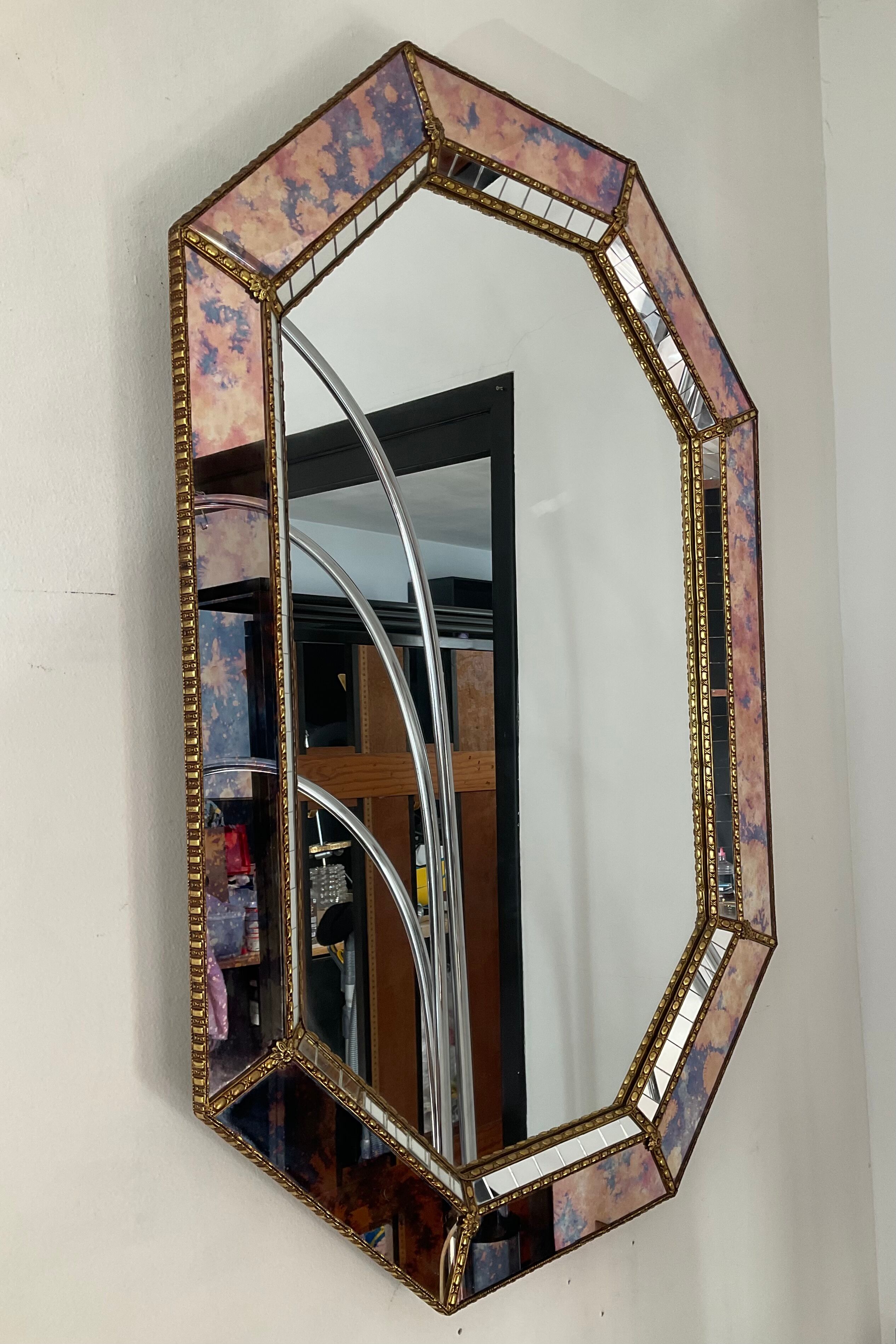 Vintage mirror with brass and wood parcloses