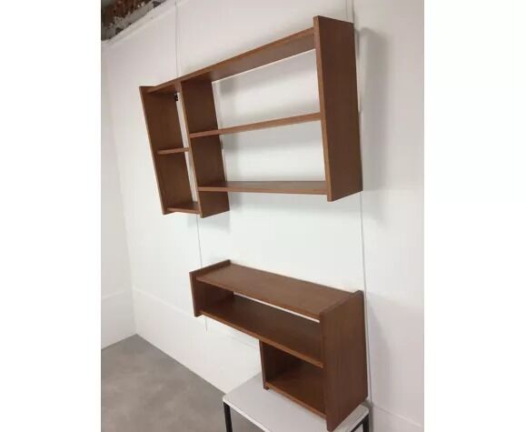Suite of asymmetrical Scandinavian wall shelves 60s