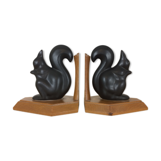 Black ceramic squirrel bookend, 1950