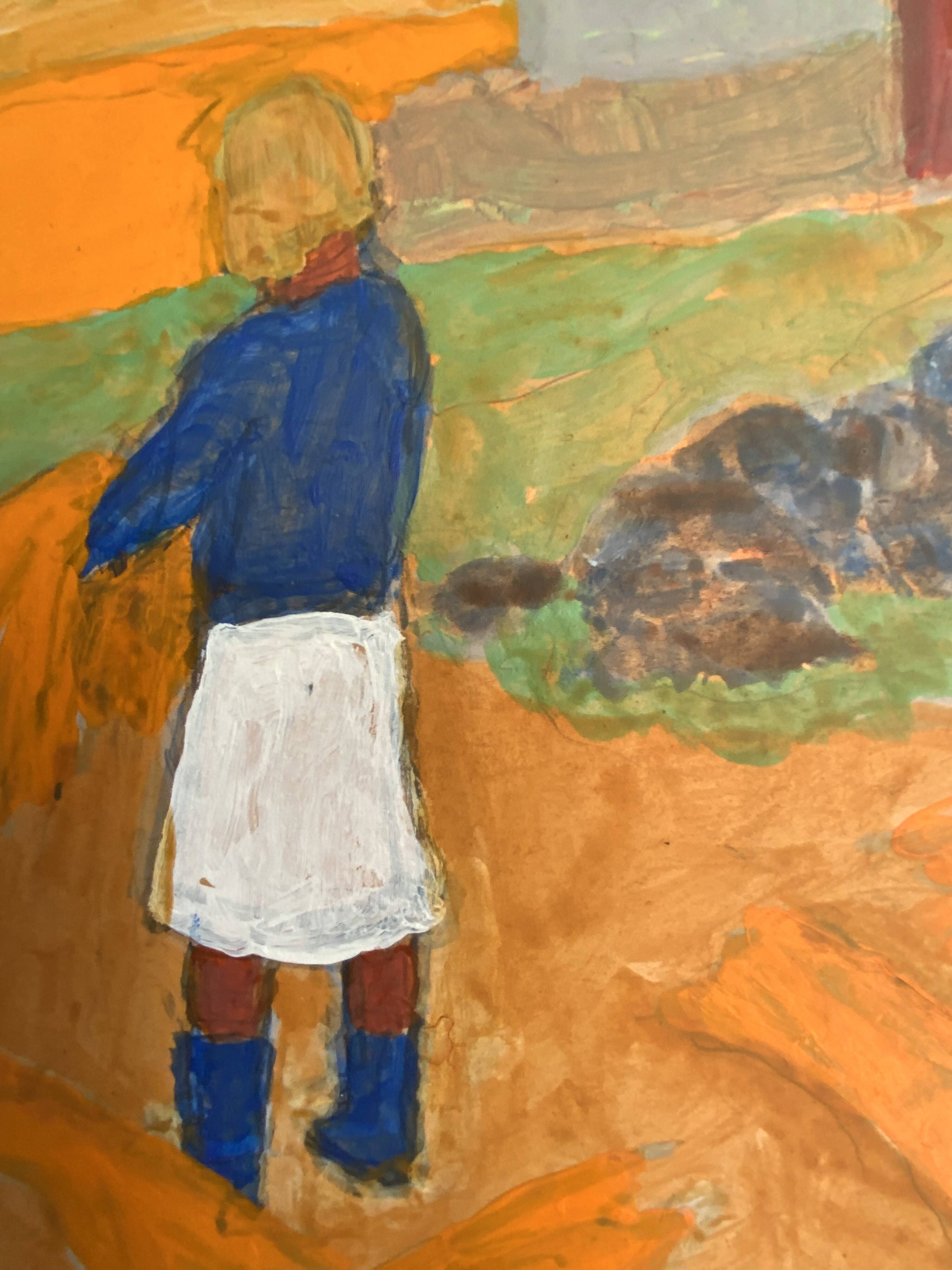 Vintage Oil Painting Harvesting Landscape  by Svan Grandin (1906- 1982)