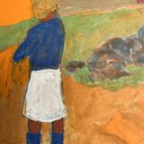 Vintage Oil Painting Harvesting Landscape  by Svan Grandin (1906- 1982)